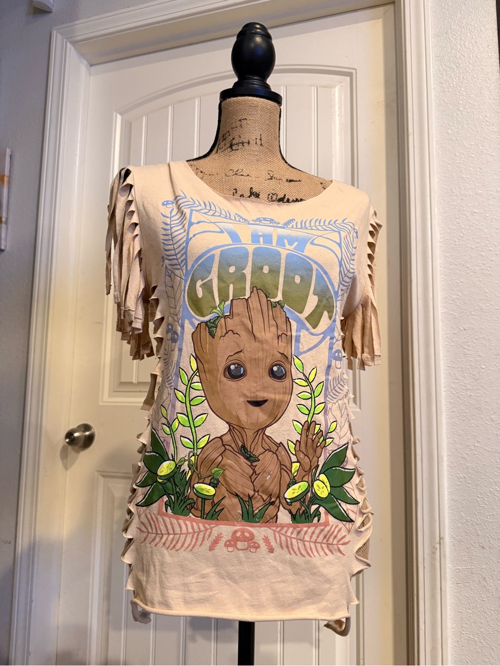 Baby Groot Distressed Shredded T-Shirt – Size Small